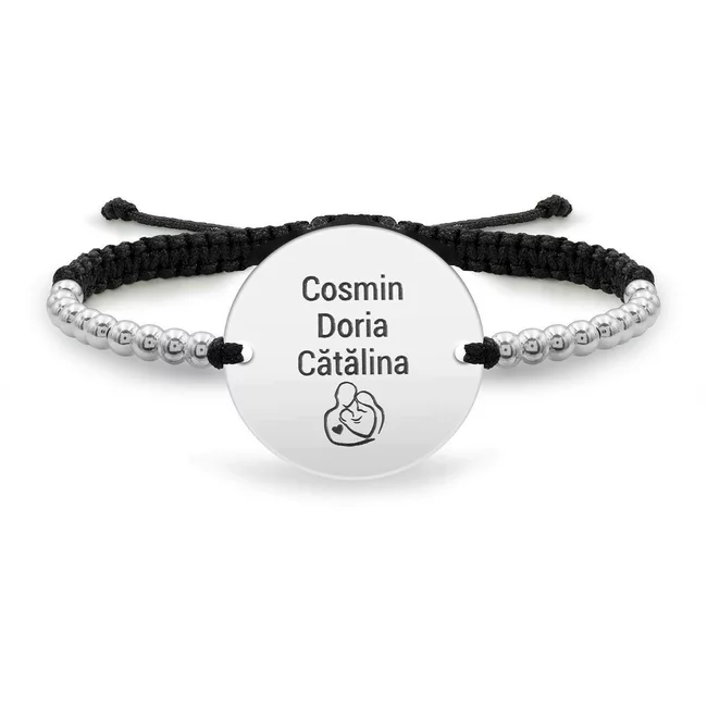 Bratara barbateasca snur impletit si bilute banut 22 mm personalizat gravura text Argint