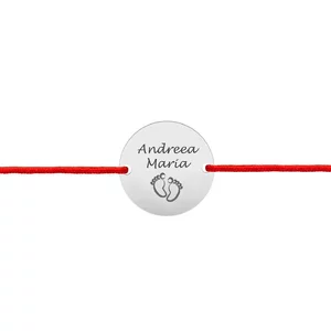 Bratara bebe snur rosu, banut Argint personalizat (14.5 mm)