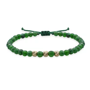 Bratara cu pietre semipretioase agat verde smarald fatetat si bilute aur (piatra lunii Mai)