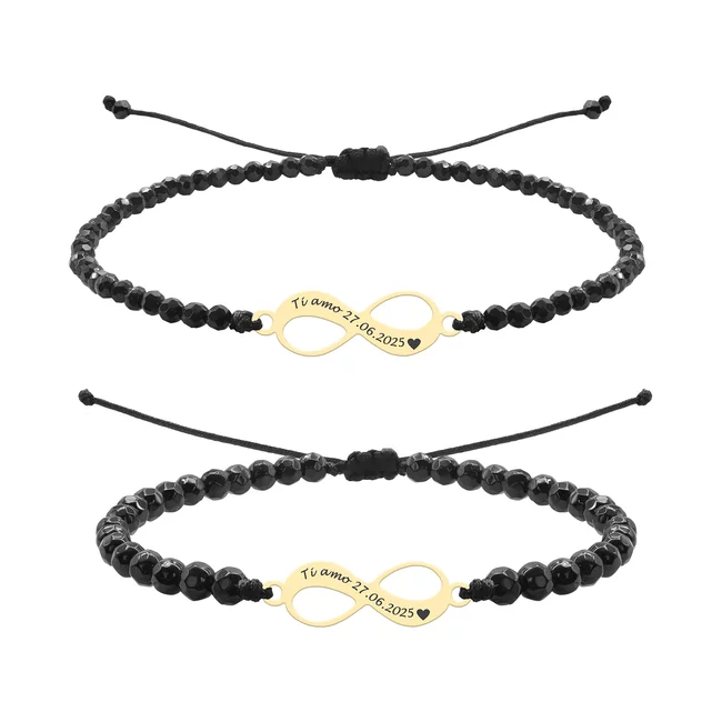 Bratara Cuplu Argint, infiniti personalizati,pietre semipretioase(18mm)