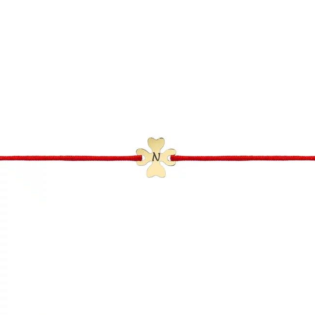Bratara Aur bebelusi, snur si trifoi, personalizata initiala (10 mm)