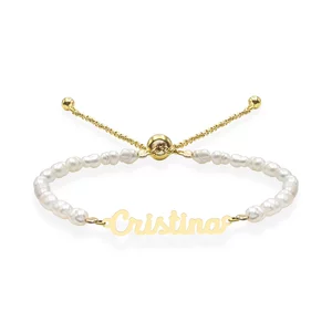 Bratara dama, Argint 925 Premium, cu nume decupat si perle de cultura