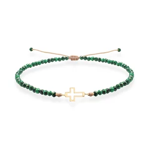 Brățară Damă Aur 14K Premium - Cruce decupată și malachit 12mm