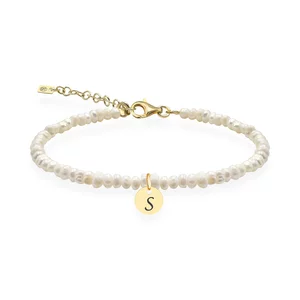 Brățară damă din Argint 925 Premium – bănuț și perle de cultură, personalizată cu inițială (6 mm)