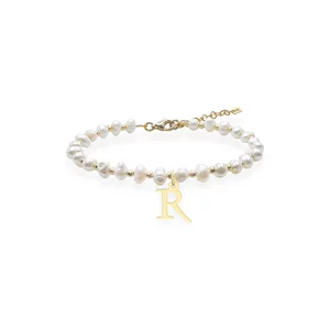 Brățară damă din Argint 925 Premium - biluțe,perle de cultură și initială 10 mm