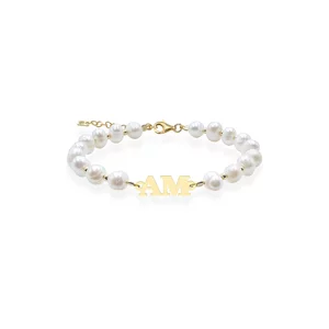 Brățară damă din Argint 925 Premium - biluțe,perle de cultură și initiale decupate 17mm