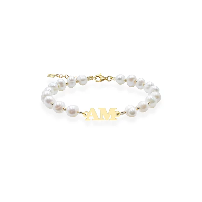 Brățară damă din Argint 925 Premium - biluțe,perle de cultură și initiale decupate 17mm