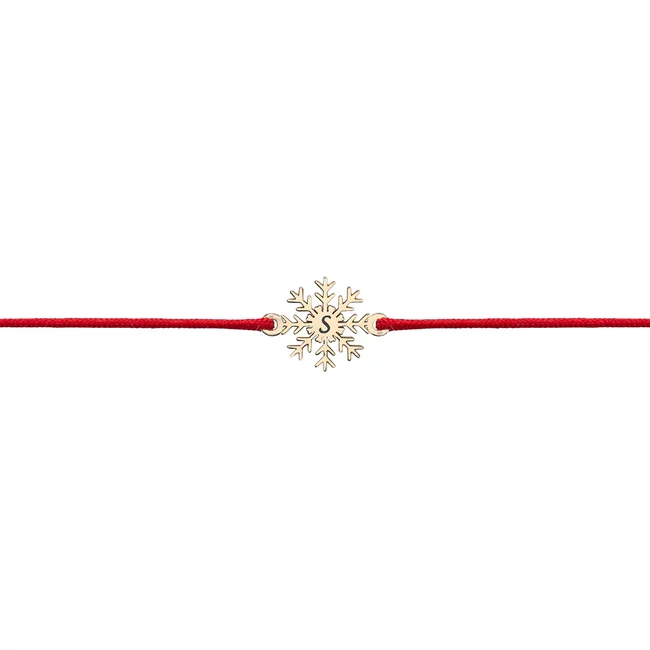 Bratara fulg de nea Aur copii, snur, personalizata initiala ( 10 mm )