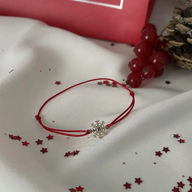 Bratara fulg de nea Aur copii, snur, personalizata initiala ( 10 mm )