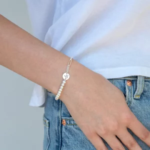 Bratara lant Hardwear cu perle si banut Argint, personalizata (10 mm)