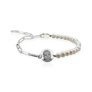 Bratara lant Hardwear cu perle si banut Argint, personalizata cu poza (10 mm)