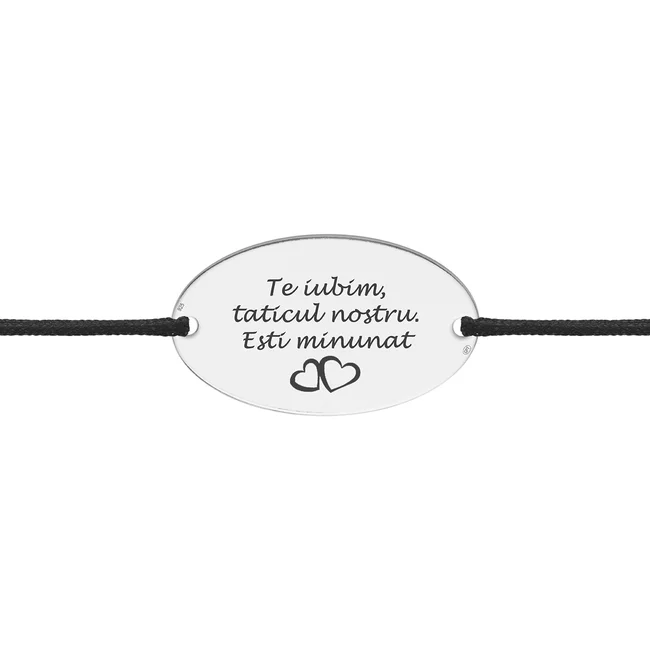 Bratara Argint barbati, snur gros si oval, personalizata (25 mm)