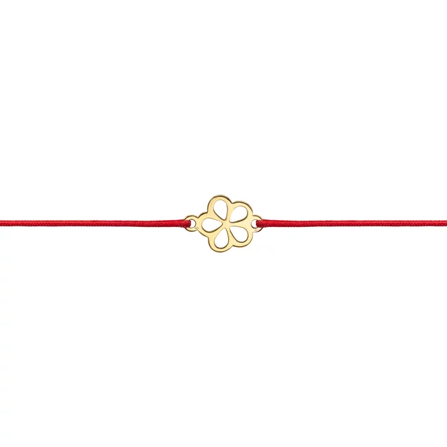 Bratara martisor Argint placat aur galben, snur rosu si floare 7 mm (minim 3 buc)