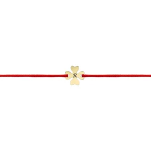 Bratara Martisor Argint 925, placat cu aur galben, snur reglabil, trifoi personalizat intiala (10 mm)
