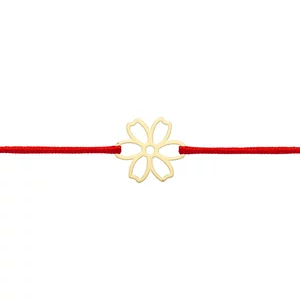 Bratara Martisor Argint 925, placat cu aur galben, snur rosu si floricica 11 mm (minim 3 buc)