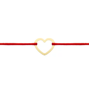 Bratara Martisor Argint 925, placat cu aur galben, snur rosu si inima 11 mm (minim 3 buc)