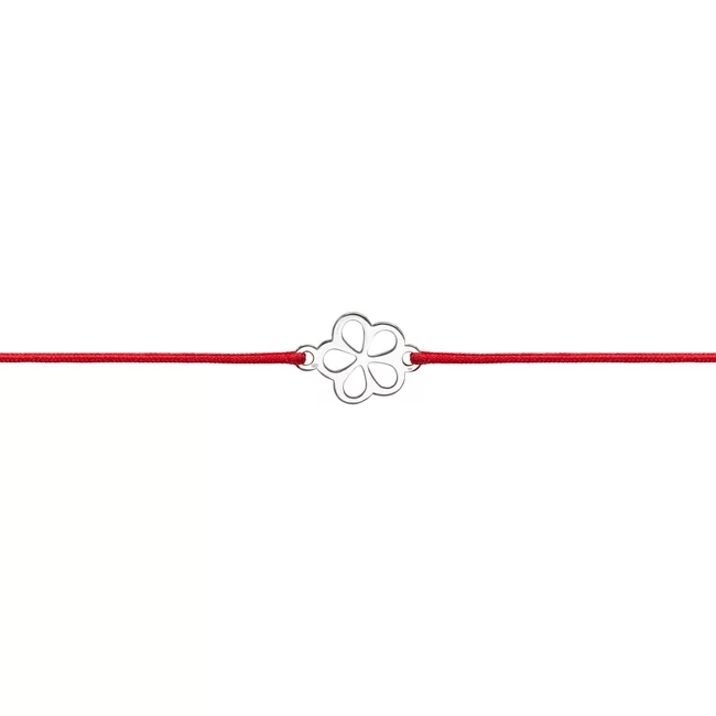 Bratara martisor Argint, snur rosu si floare 7 mm (minim 3 buc)