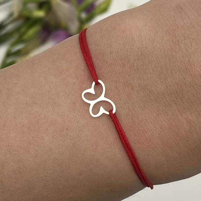 Bratara Martisor Argint 925, snur rosu si fluture 11 mm (minim 3 buc)