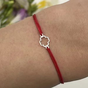 Bratara Martisor Argint 925, snur rosu si trifoi 8 mm (minim 3 buc)