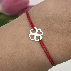 Bratara Martisor Argint 925, snur rosu si trifoi 11 mm (minim 3 buc)