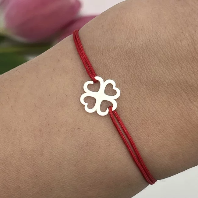 Bratara Martisor Argint 925, snur rosu si trifoi 11 mm (minim 3 buc)