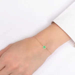 Brățară Mărțișor Aur 14K Premium - Trifoi cu Email 7mm