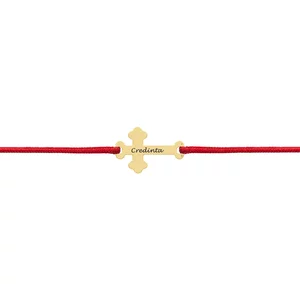 Bratara Martisor Aur 14K, snur si cruce dantelata, personalizata cu textul Credinta (12 mm)