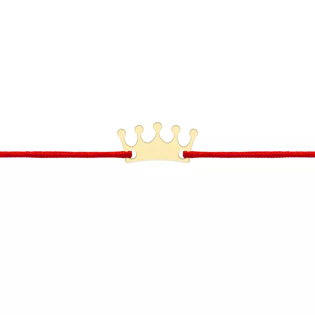 Bratara martisor Aur, snur rosu si coroana (11 mm)