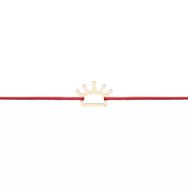 Bratara martisor Aur, snur rosu si coroana decupata (12 mm)