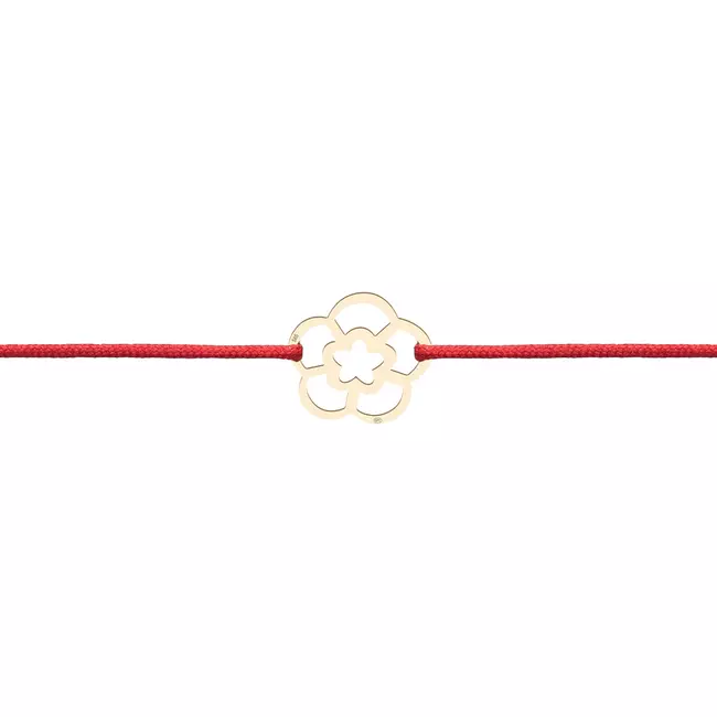 Bratara martisor Aur, snur rosu si floricica decupata (10 mm)