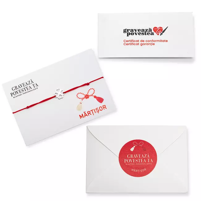 Bratara martisor Aur, snur rosu si masinuta decupata (12 mm)
