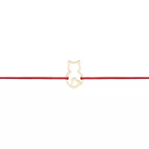 Bratara martisor Aur, snur rosu si pisica decupata (12 mm)