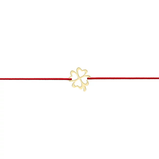 Bratara martisor Aur, snur rosu si trifoi 8 mm (minim 3 buc)