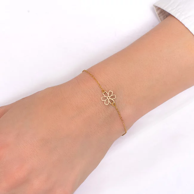 Brățară Mărțișor din Argint 925 Premium, placată cu aur galben - Floare 7mm