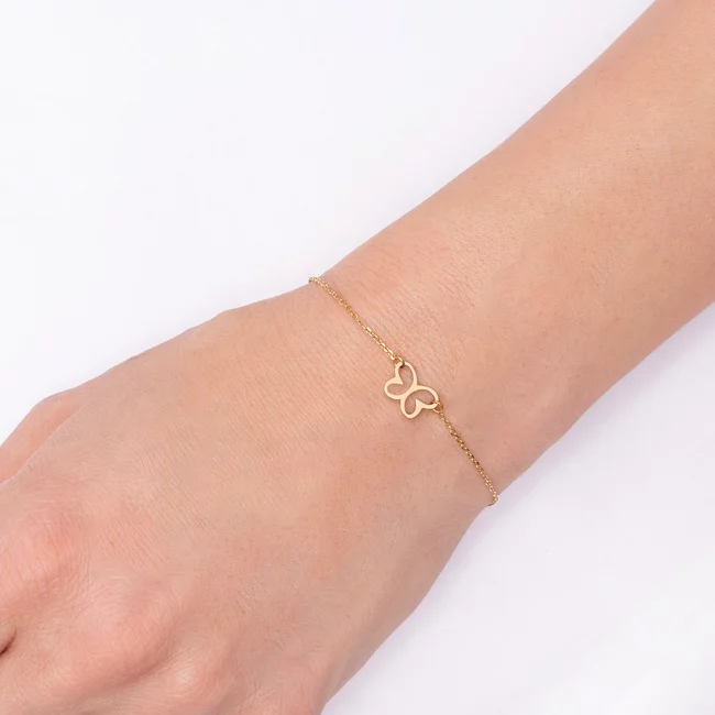 Brățară Mărțișor din Argint 925 Premium, placată cu aur galben - Fluture 8mm