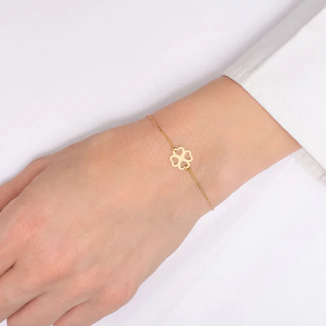 Brățară Mărțișor din Argint 925 Premium, placată cu aur galben - Trifoi 11mm