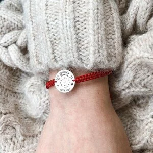Bratara snur dama, ceasul bebelusului si banut 17 mm, Argint, personalizata cu poza