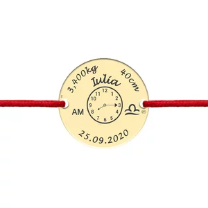 Bratara snur dama, ceasul bebelusului si banut 22 mm, Argint, personalizata cu poza
