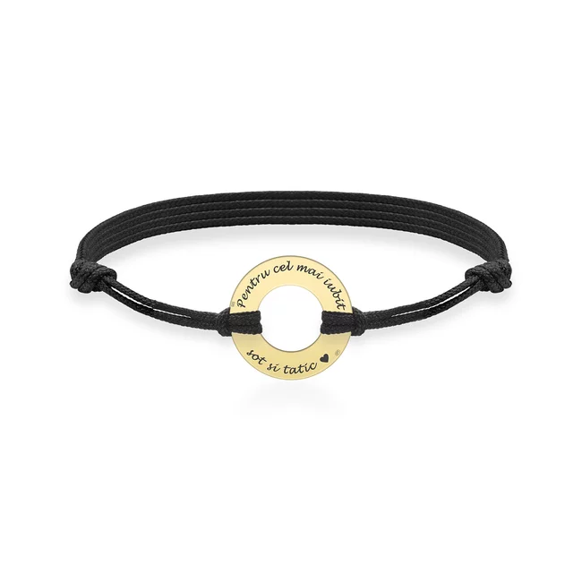 Bratara Aur barbati, snur gros si cerc, personalizata (20 mm)