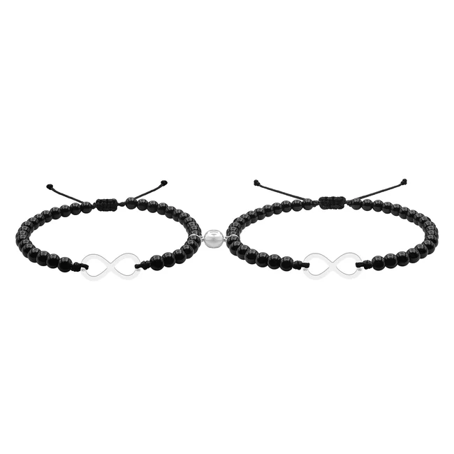 Bratari cuplu, Argint 925 Premium, snur reglabil,onix si infinit (17 mm)