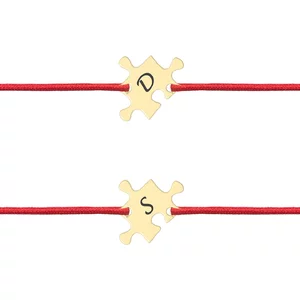 Bratari cuplu Aur, snur reglabil si puzzle, personalizate initiale (13 mm)