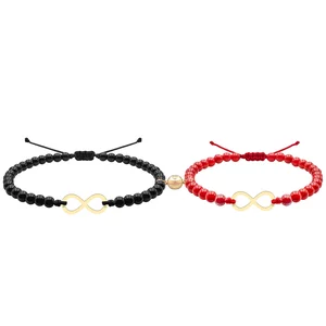 Bratari de cuplu, Argint 925 Premium, snur reglabil, onix, coral si infinit (17 mm)