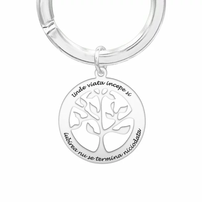 Breloc copacul vietii 28 mm personalizat gravura text Argint 925 Premium