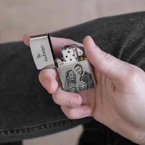 Bricheta Zippo personalizata gravura cu poza argintiu - mat
