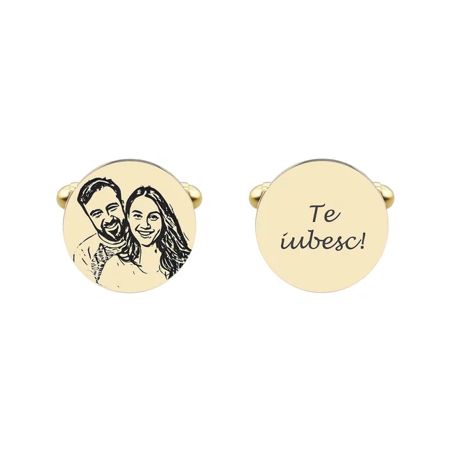 Butoni personalizati, gravura 4life, Inox Premium hipoalergic, rotunzi (15 mm) placati cu aur galben