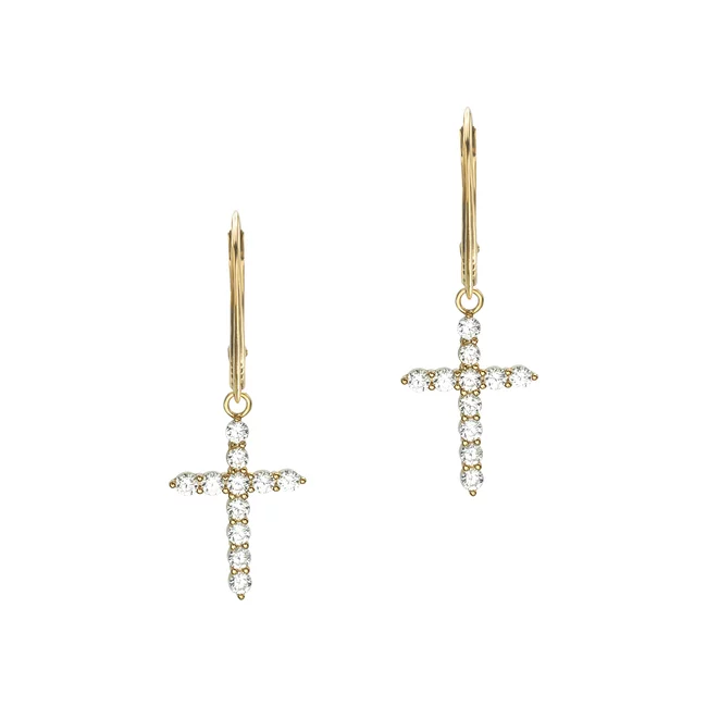 Cercei Argint 925 Premium dama - Cruce medie cu zirconii