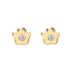 Cercei aur copii PRIMUL MEU DIAMANT mini floricele cu diamant inchidere sigura cu filet (Aur 14K)