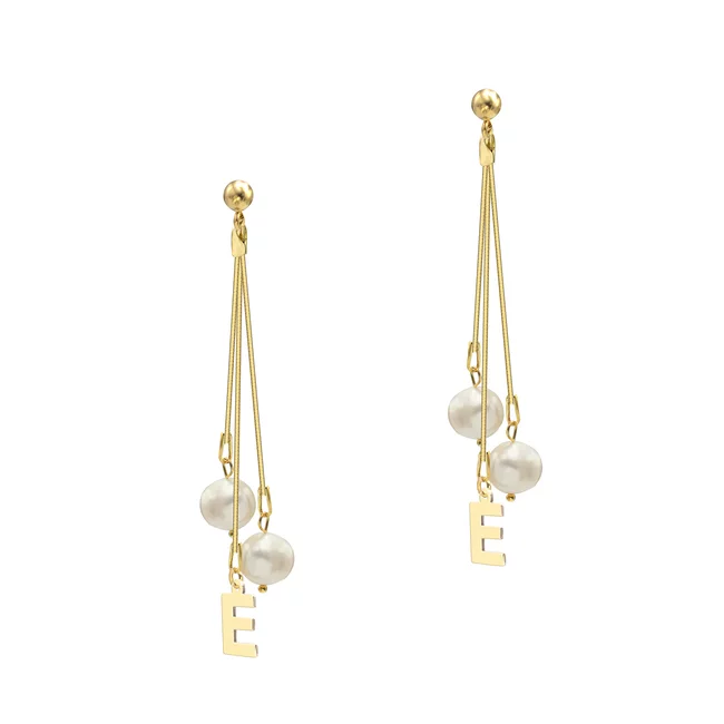 Cercei lungi Argint 925 Premium dama - perle de cultura si initiale (9 mm)