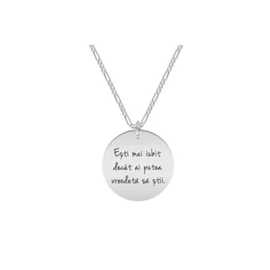 Colier Argint 925, personalizat gravura text, banut 22 mm (lant Figaro)