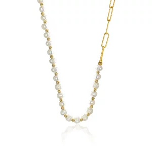 Colier Argint 925 Premium - lant hardwear, bilute si perle de cultura